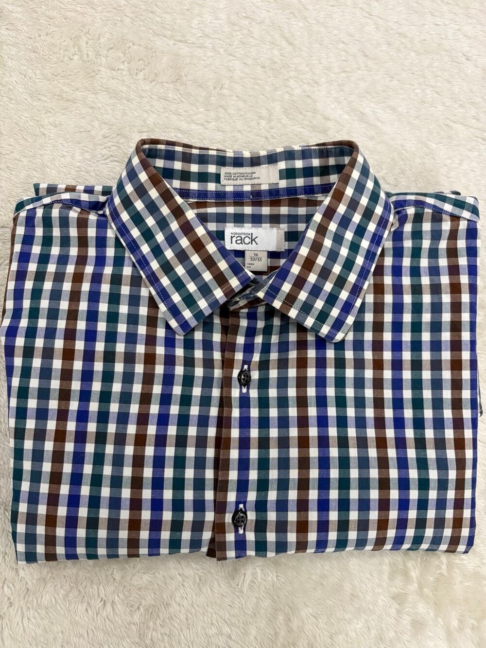 Nordstrom Rack Mens 16 32/33 Trim Fit Plaid Cotton Dress Shirt Multicolor